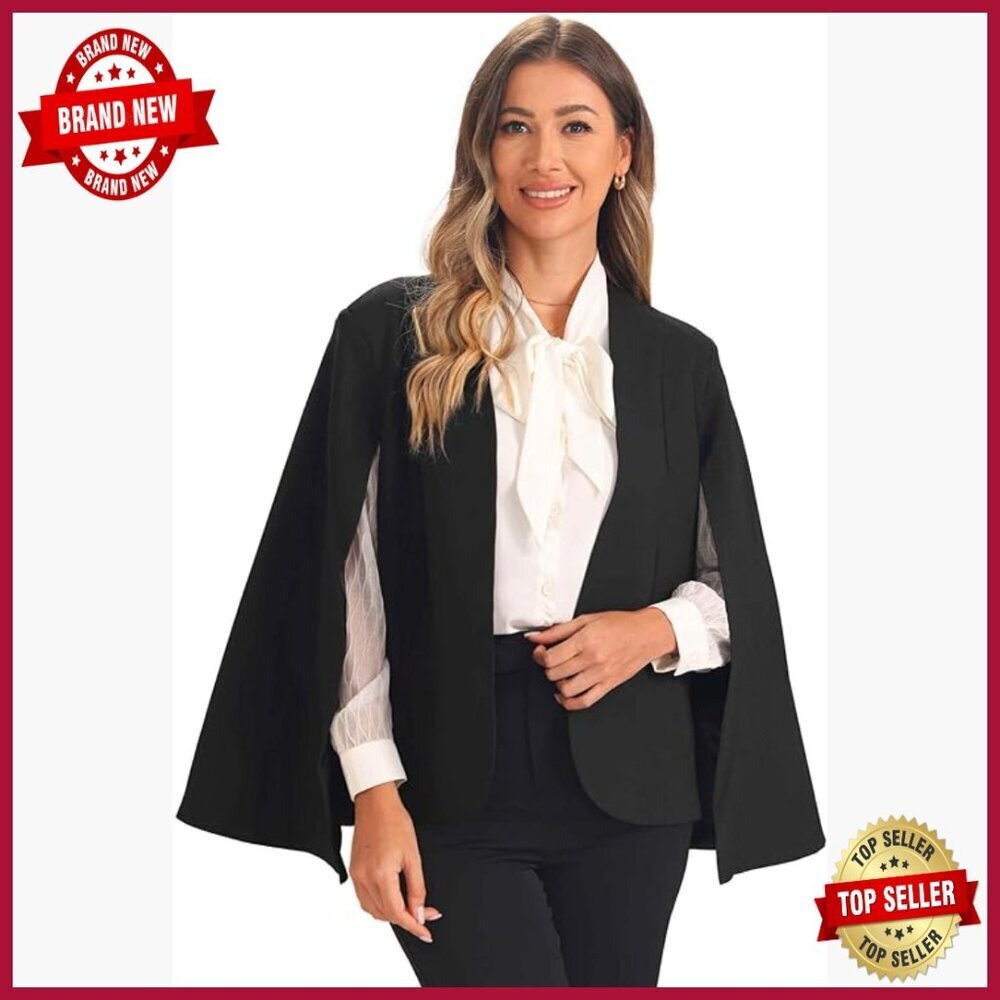 Cape Sleeve Blazer Open Front Regular Fit Polyester Spandex Business Casual
